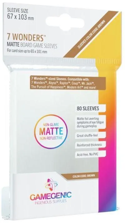 Gamegenic Matte Board Game Sleeves - Size Code BROWN - 7 Wonders/Abyss (67mm x 103mm) (80 Sleeves Per Pack)