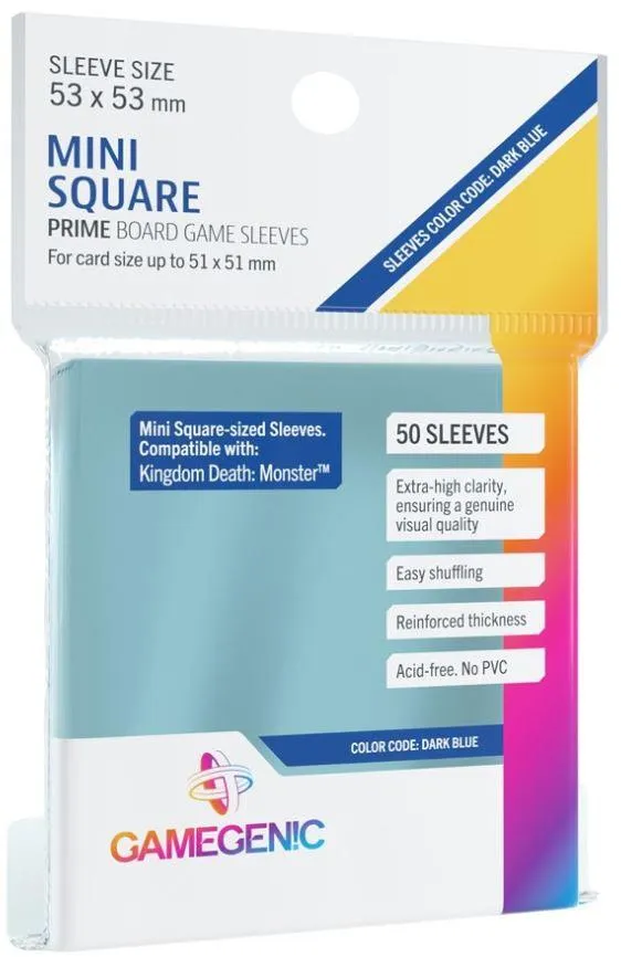 Gamegenic Prime Board Game Sleeves - Size Code DARK BLUE - Mini Square-Sized/Kingdom Death Monster (53mm x 53mm) (50 Sleeves Per Pack)