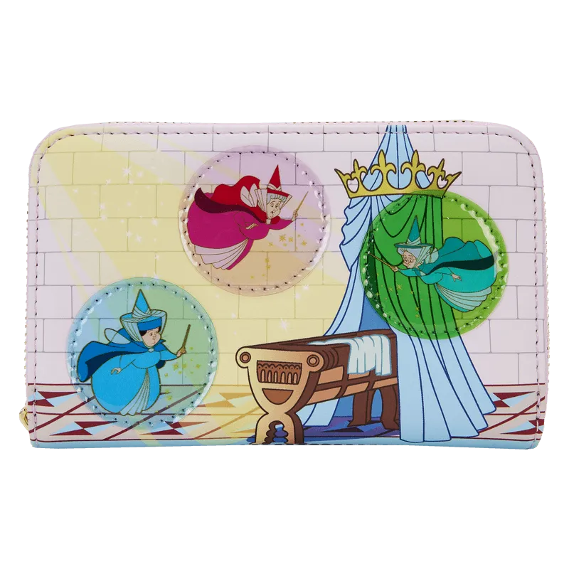 Sleeping Beauty - Castle Three Good Fairies Stained Glass Zip Around Wallet