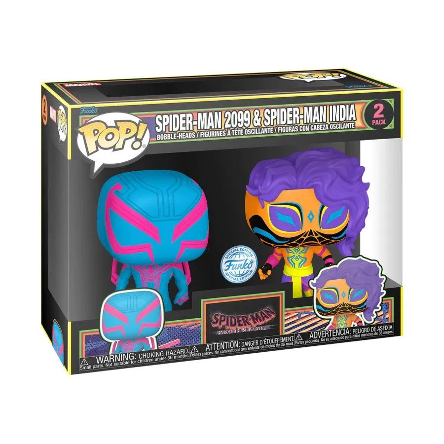 Spider-Man: Across the Spider-Verse - Spider-Man 2099 & Spider-Man India US Exclusive Blacklight Pop! 2-Pack [RS] - Image 3